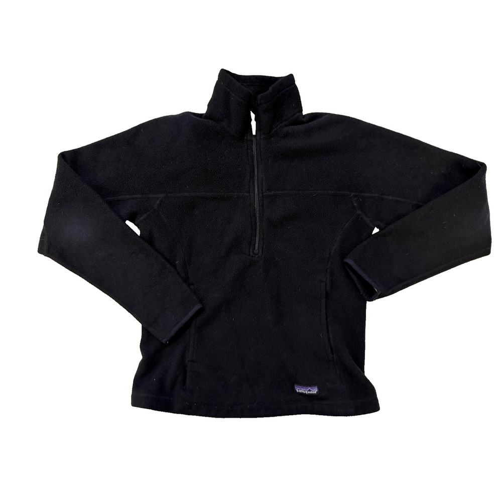 Patagonia Fleece Pullover Womens Small Black‎ Quarter Zip Microfleece Outdoor